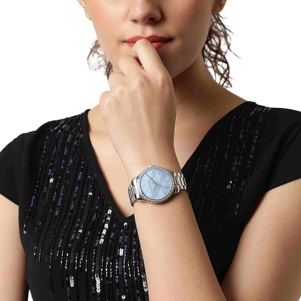 Michael Kors Layton Chronograph Mother of Pearl Blue Dial Silver Steel Strap Watch For Women - MK6847 Buy Now By Michael Kors
