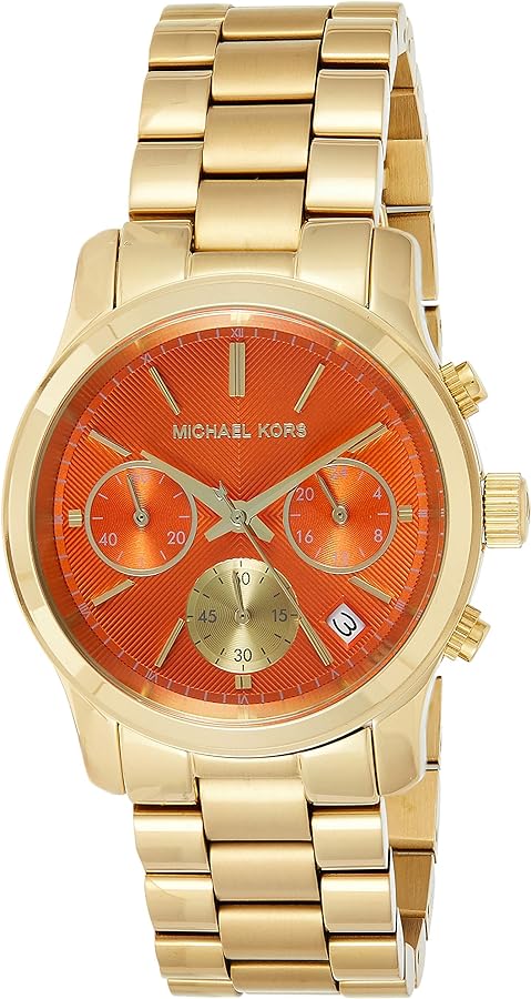 Michael Kors Runway Chronograph Orange Dial Gold Steep Strap Watch For Women - MK6162 Buy Now By Michael Kors