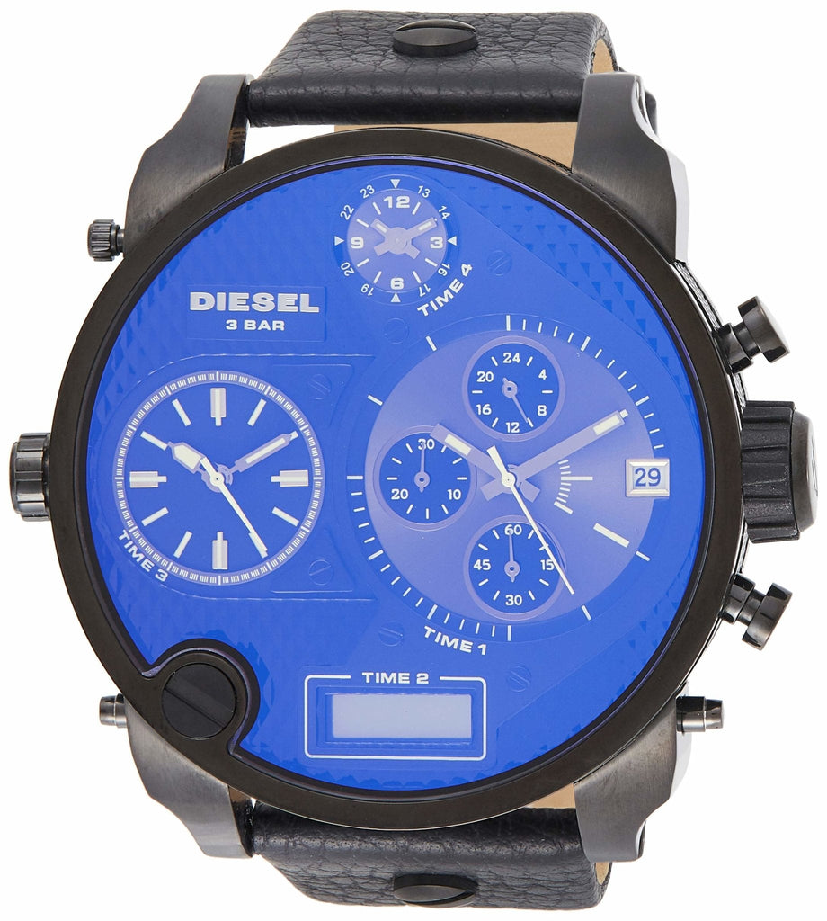 Diesel Big Daddy Blue Dial Black Leather Strap Watch For Men - DZ7127 Buy Now By Diesel