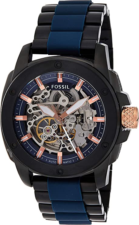 Fossil Modern Machine Automatic Skeleton Blue Dial Two Tone Steel Strap Watch for Men - ME3133 Buy Now By Fossil
