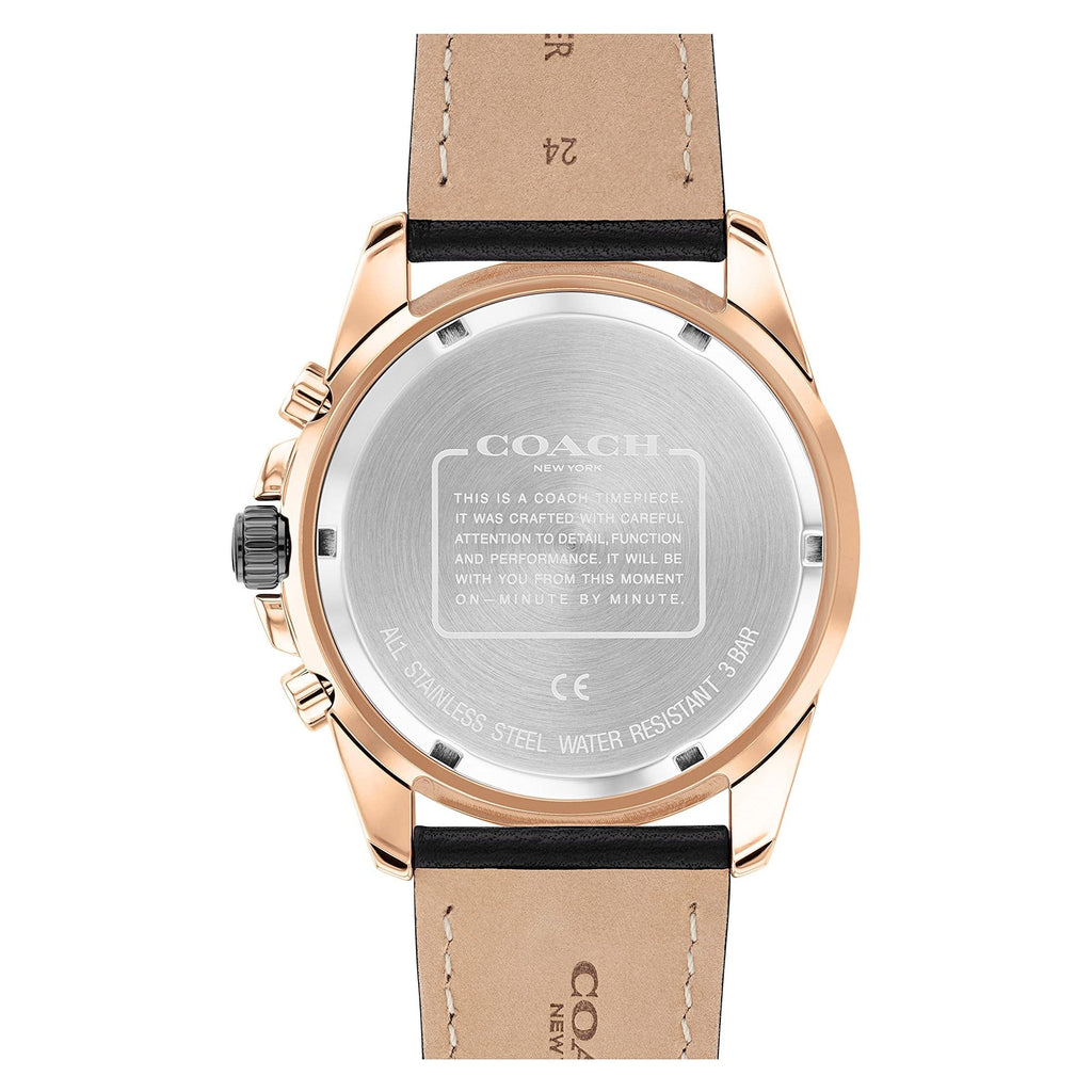 Coach Kent Chronograph Rose Gold Dial Black Leather Strap Watch for Men - 14602559 Buy Now By Coach