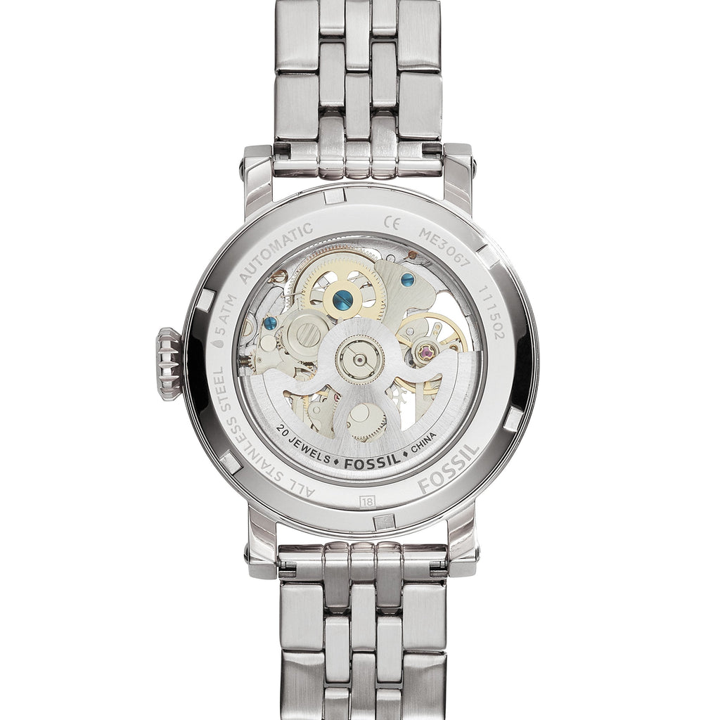 Fossil Boyfriend Automatic Skeleton Silver Dial Silver Steel Strap Watch for Women - ME3067 Buy Now By Fossil
