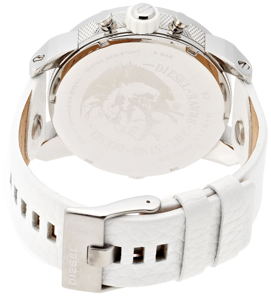 Diesel Badass Chronograph White Dial White Leather Strap Watch For Men - DZ7265 Buy Now By Diesel