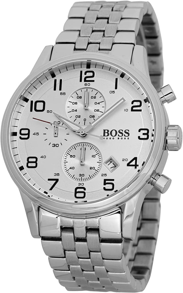 Hugo Boss Aeroliner Chronograph White Dial Silver Steel Strap Watch For Men - 1512445 Buy Now By Hugo Boss