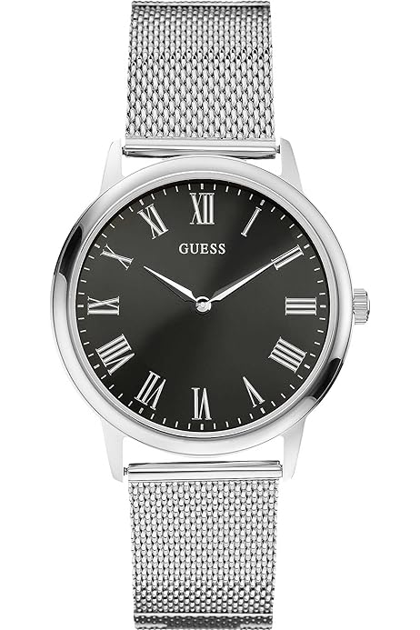 Guess Analog Black Dial Silver Mesh Bracelet Watch for Men - W1263G1 Buy Now By Guess