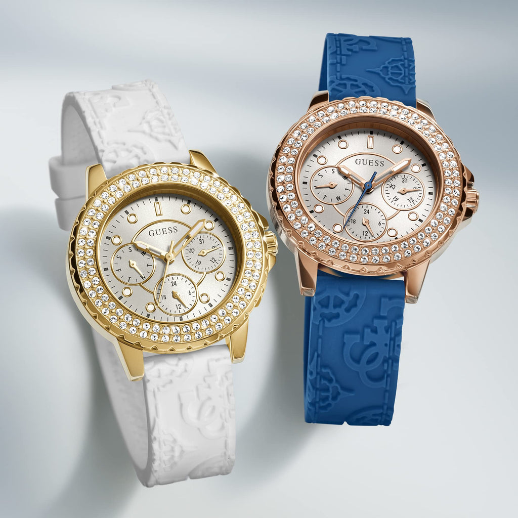 Guess Crown Jewel Multifunction Diamonds White Dial White Leather Strap Watch for Women - GW0411L1 Buy Now By Guess
