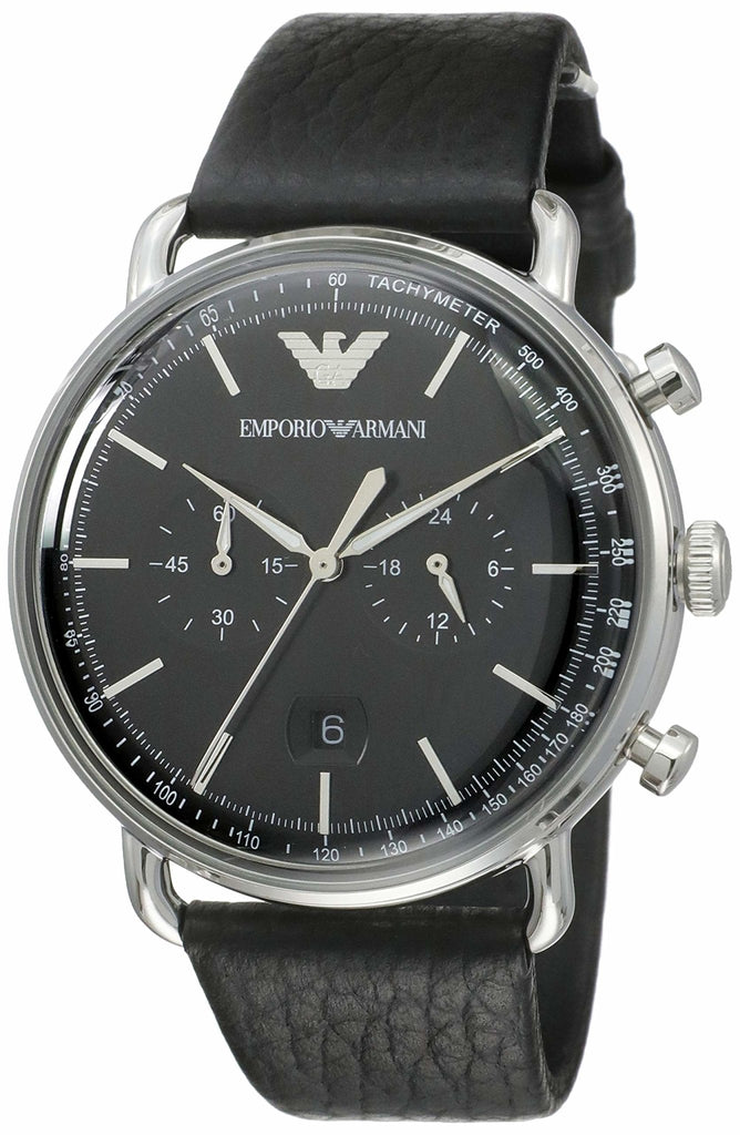 Emporio Armani Aviator Chronograph Black Dial Black Leather Strap Watch For Men - AR11143 Buy Now By Emporio Armani