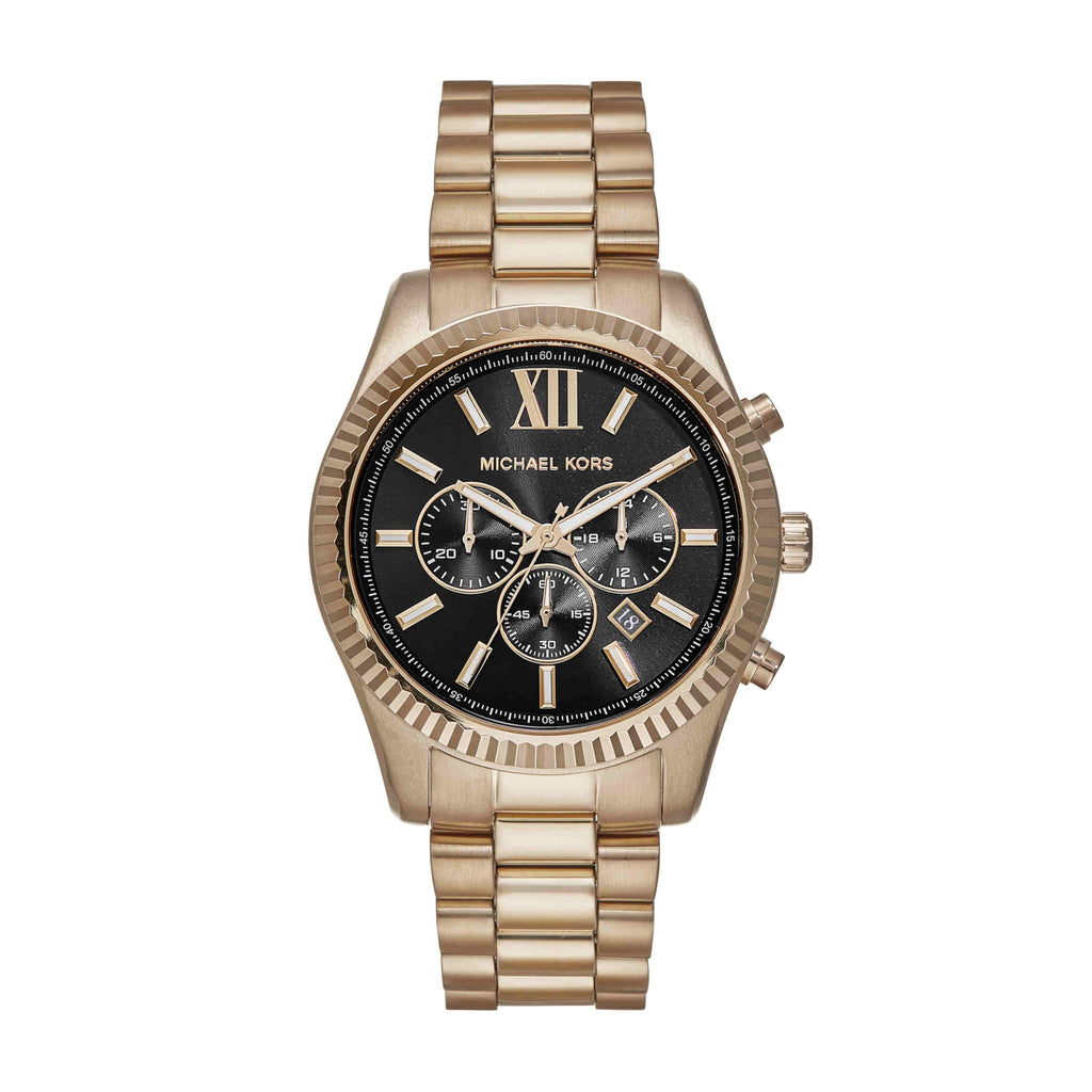 Michael Kors Lexington Chronograph Black Dial Gold Steel Strap Watch for Men - MK9155 Buy Now By Michael Kors