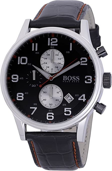 Hugo Boss Aeroliner Black Dial Black Leather Strap Watch for Men - 1512631 Buy Now By Hugo Boss