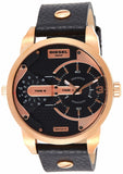 Diesel Mini Daddy Dual Time Black & Gold Dial Black Leather Strap Watch For Men - DZ7317 Buy Now By Diesel