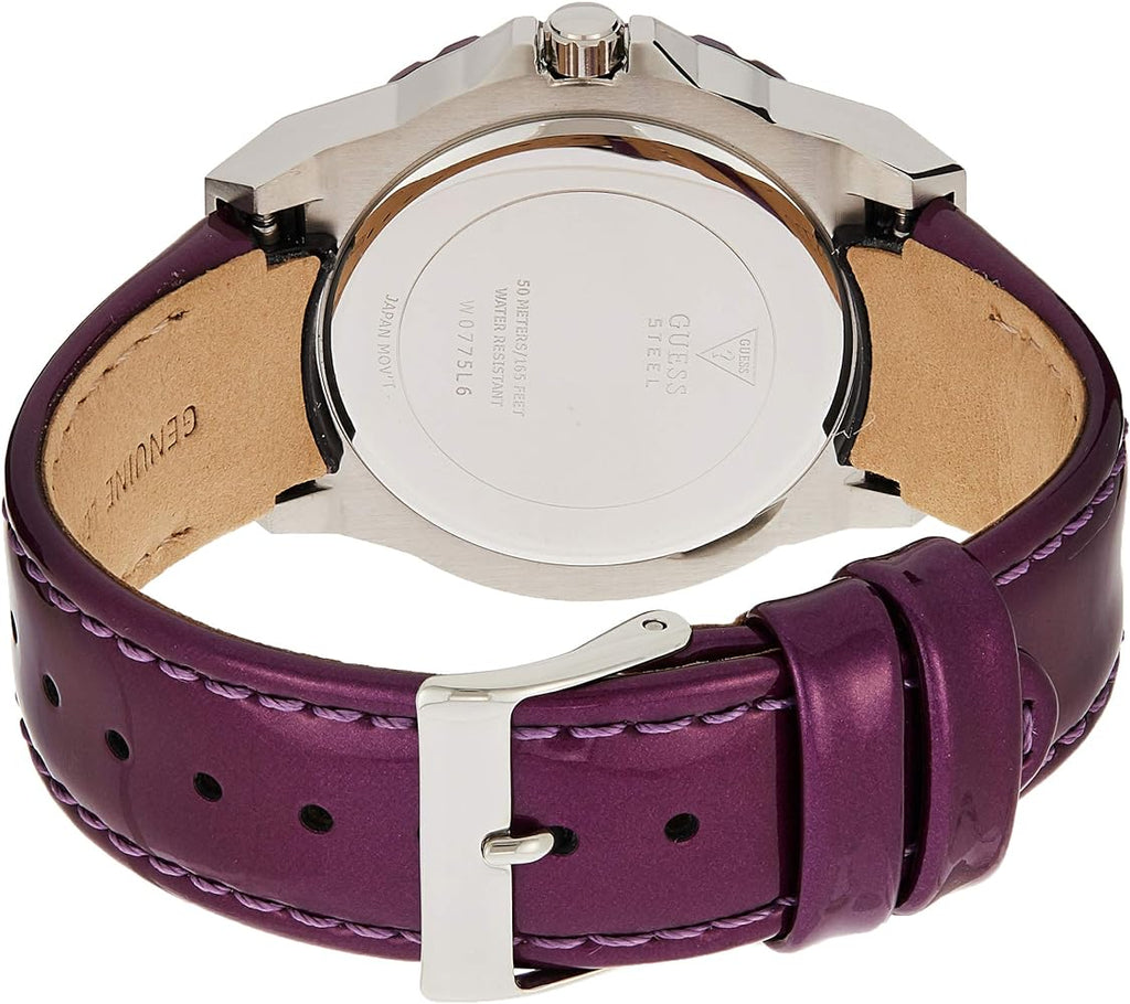 Guess Limelight Quartz Silver Dial Purple Leather Strap Watch For Women - W0775L6 Buy Now By Guess