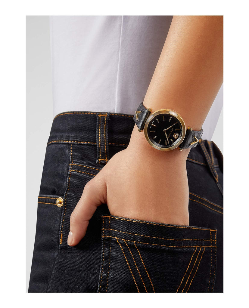 Versace V-Twist Black Dial Black Leather Strap Watch for Women - VELS00619 Buy Now By Versace