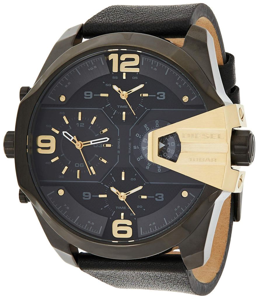 Diesel Uber Chief Two Hand Black Dial Black Leather Strap Watch For Men - DZ7377 Buy Now By Diesel