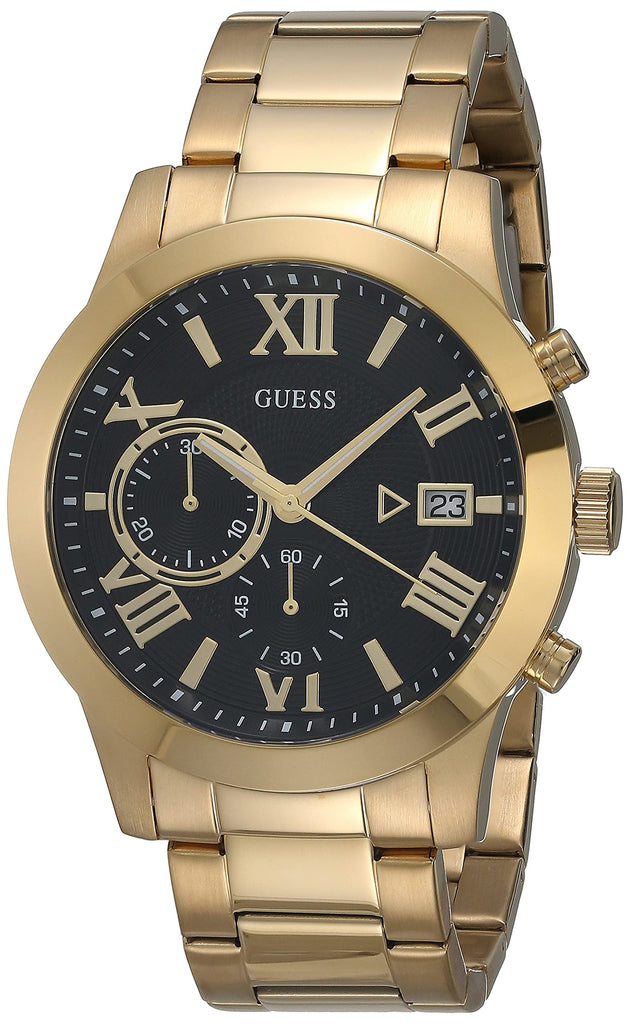 Guess Atlas Chronograph Black Dial Gold Steel Strap Watch for Men - W0668G8 Buy Now By Guess