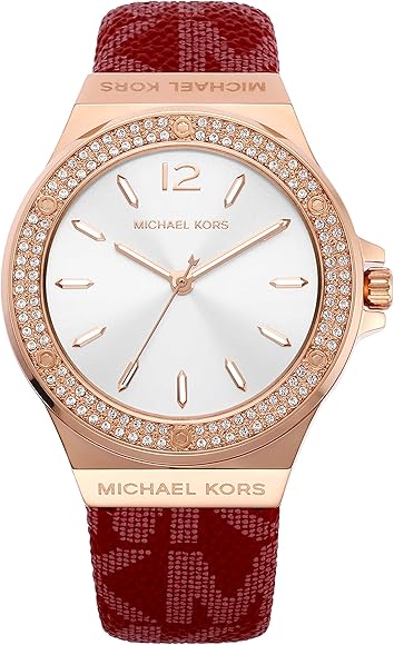 Michael Kors Lennox Three Hand Silver Dial Red Leather Strap Watch For Women - MK7308 Buy Now By Michael Kors