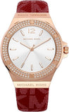 Michael Kors Lennox Three Hand Silver Dial Red Leather Strap Watch For Women - MK7308 Buy Now By Michael Kors