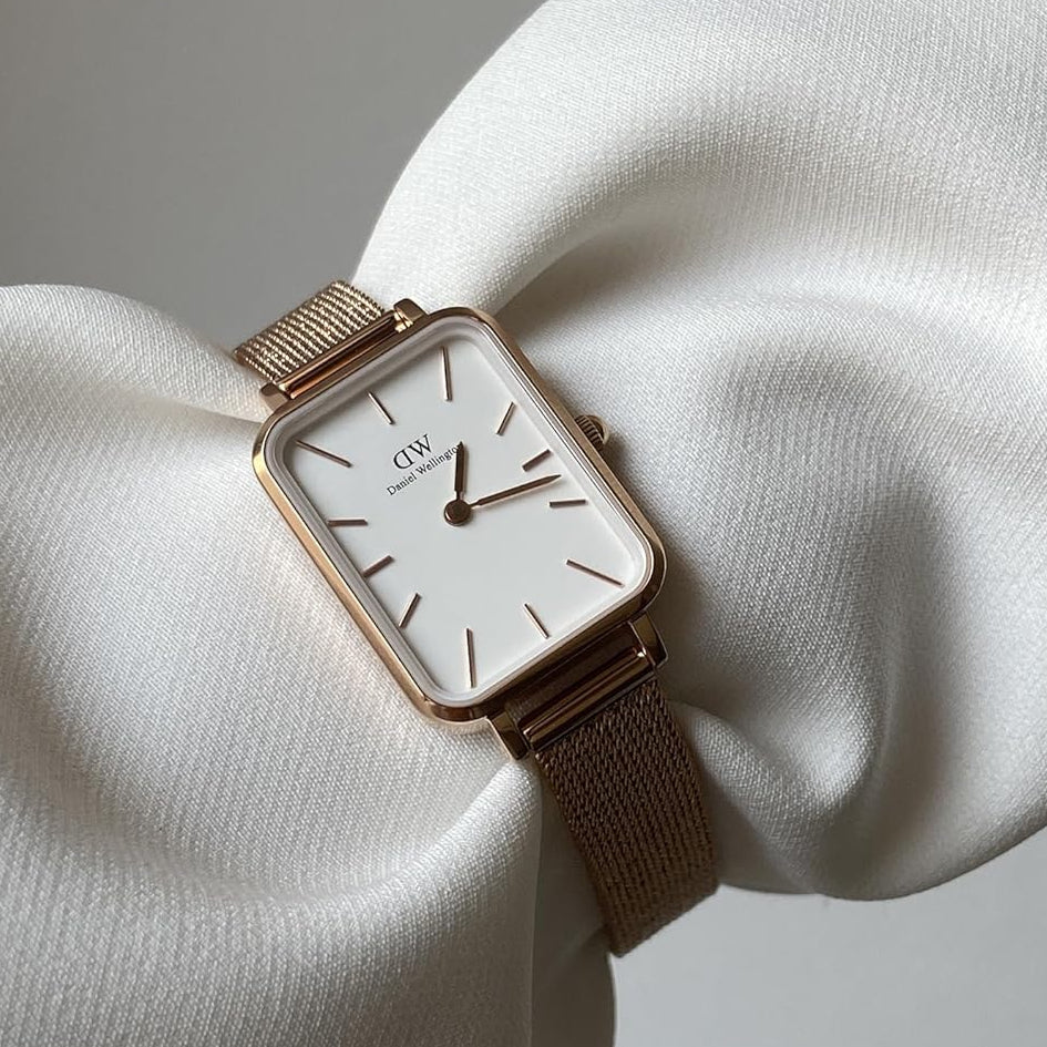 Daniel Wellington Quadro Melrose White Dial Gold Mesh Strap Watch For Women - DW00100431 Buy Now By Daniel Wellington