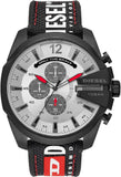 Diesel Mega Chief Chronograph Silver Dial Black Leather Strap Watch For Men - DZ4512 Buy Now By Diesel
