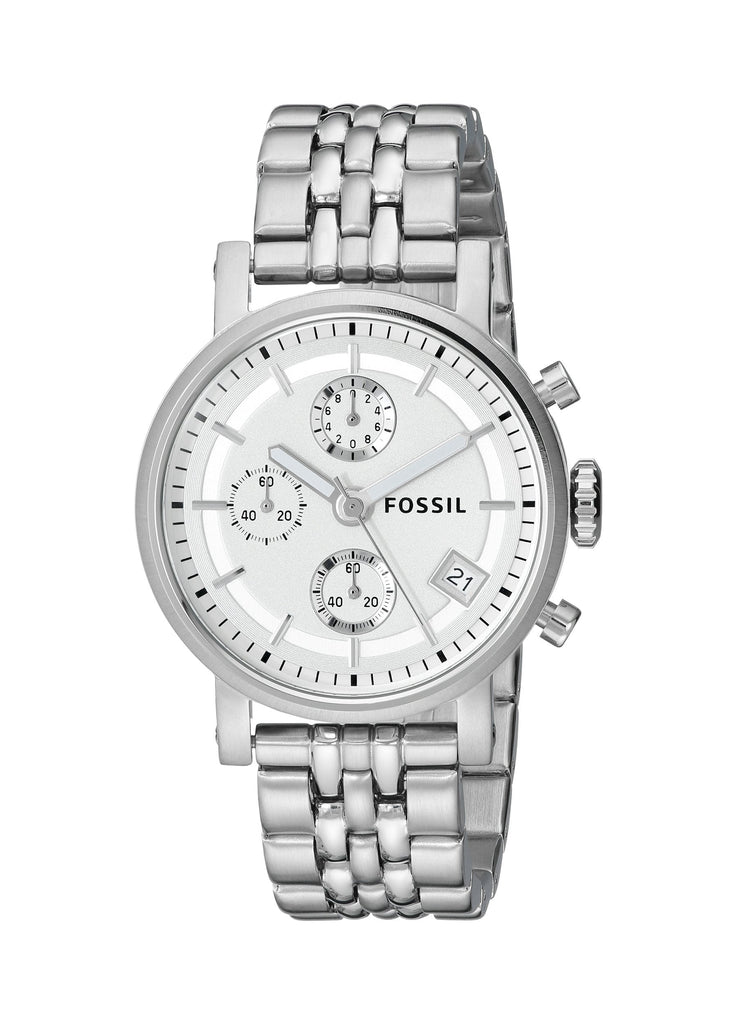Fossil Boyfriend Chronograph Silver Dial Silver Steel Strap Watch for Women - ES2198 Buy Now By Fossil