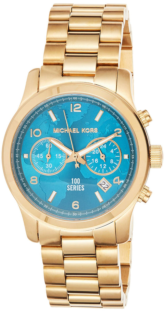Michael Kors Runway Hunger Stop100 Series Blue Dial Gold Steel Strap Watch for Women - MK5815 Buy Now By Michael Kors