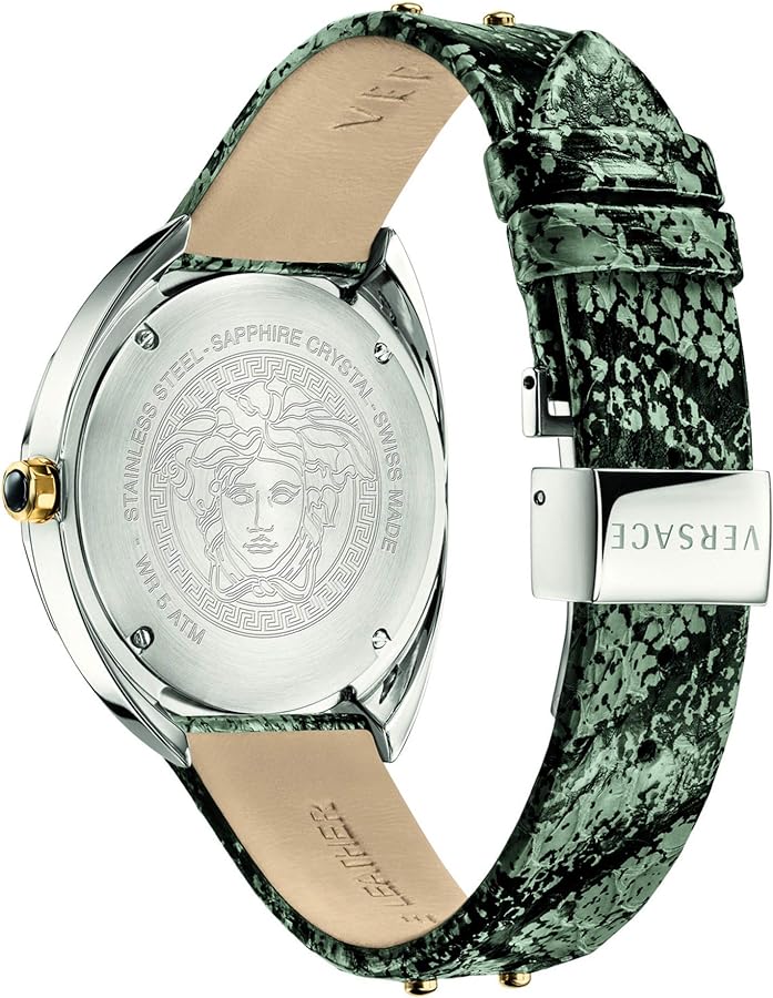 Versace Shadov Quartz Silver Dial Snakeskin Green Leather Strap Watch for Women - VEBM00718 Buy Now By Versace