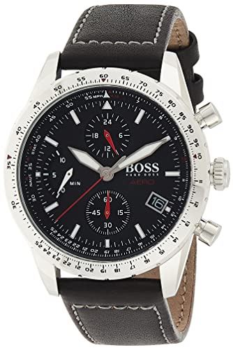 Hugo Boss Aero Chronograph Black Dial Black Leather Strap Watch for Men - 1513770 Buy Now By Hugo Boss