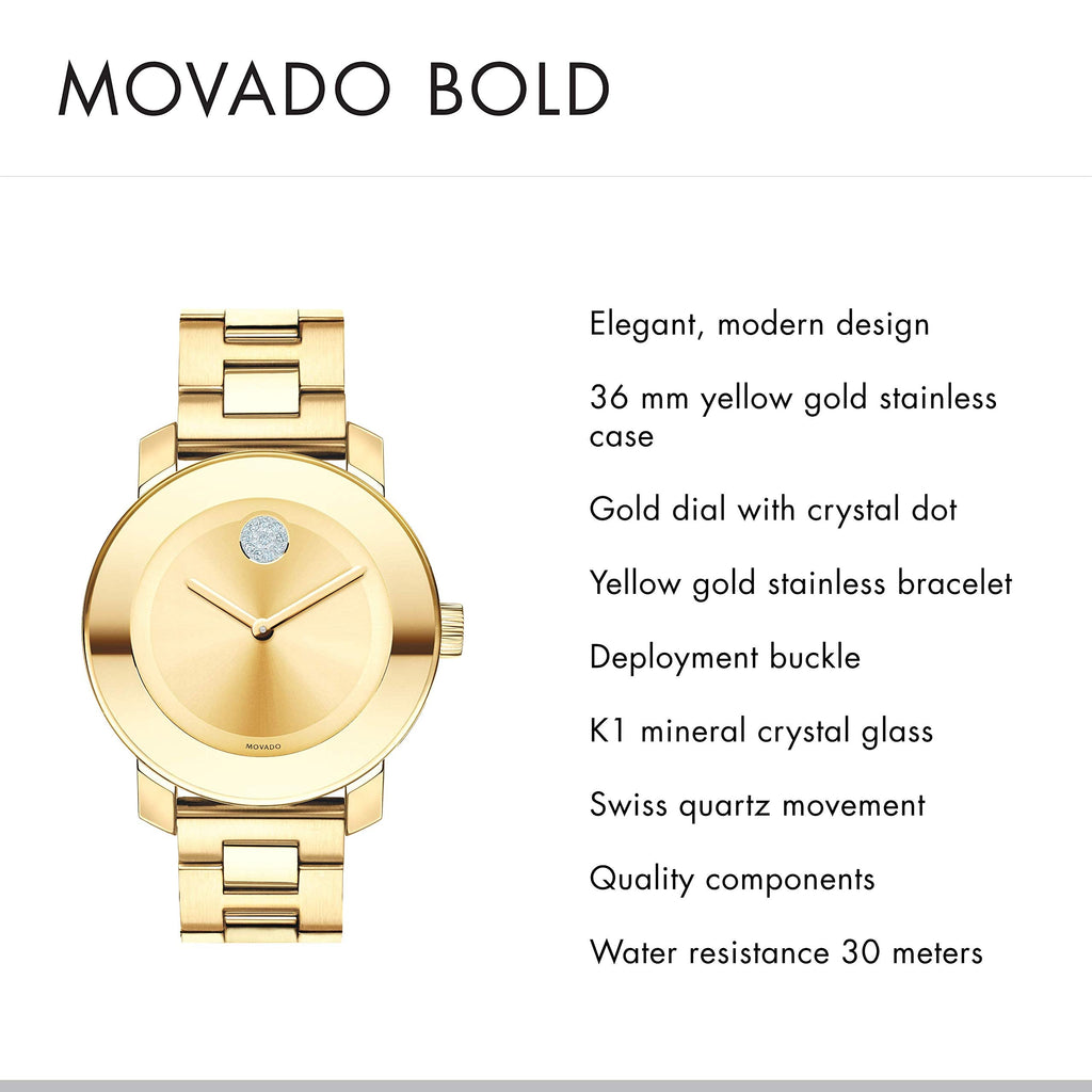 Movado Bold Gold Dial Yellow Gold Steel Strap Watch for Women - 3600104 Buy Now By Movado