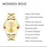 Movado Bold Gold Dial Yellow Gold Steel Strap Watch for Women - 3600104 Buy Now By Movado