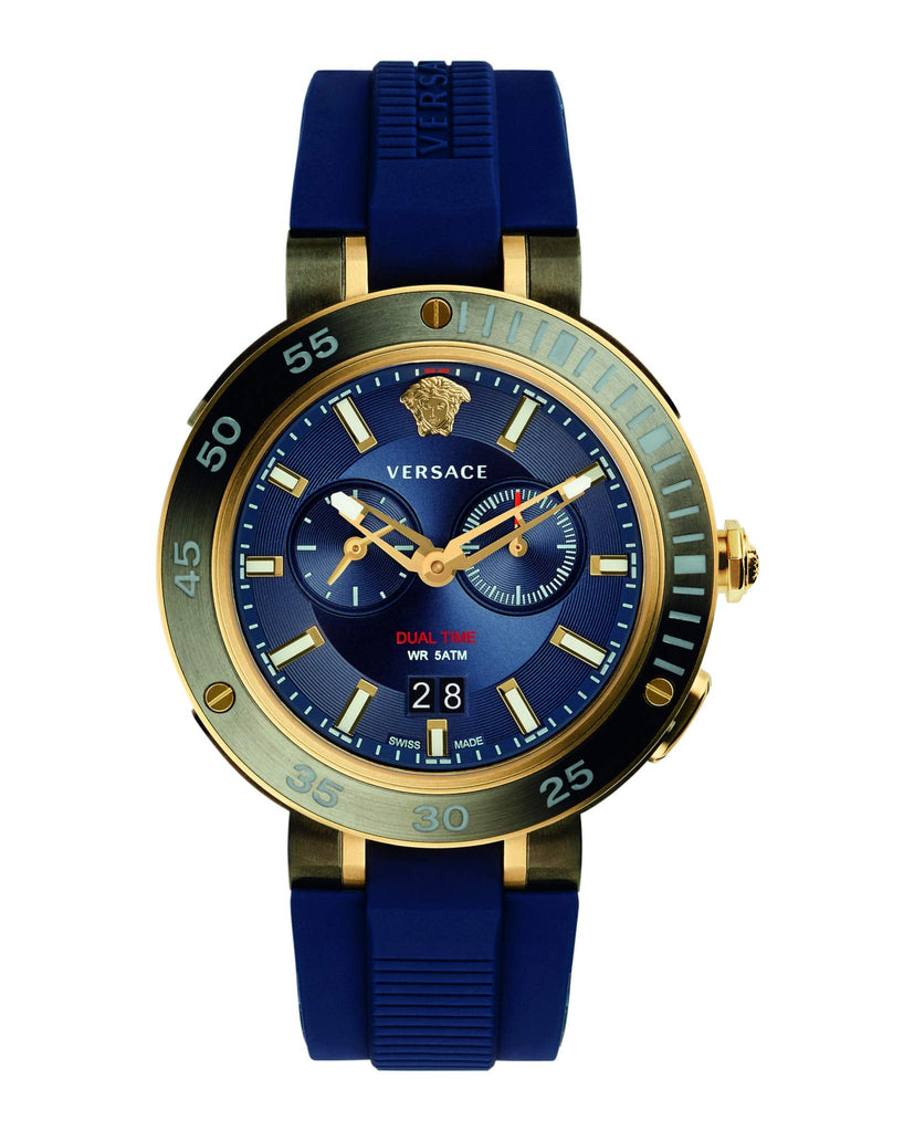 Versace V Extreme Chronograph Blue & Gold Tone Dial Blue Rubber Strap Watch for Men - VCN010017 Buy Now By Versace