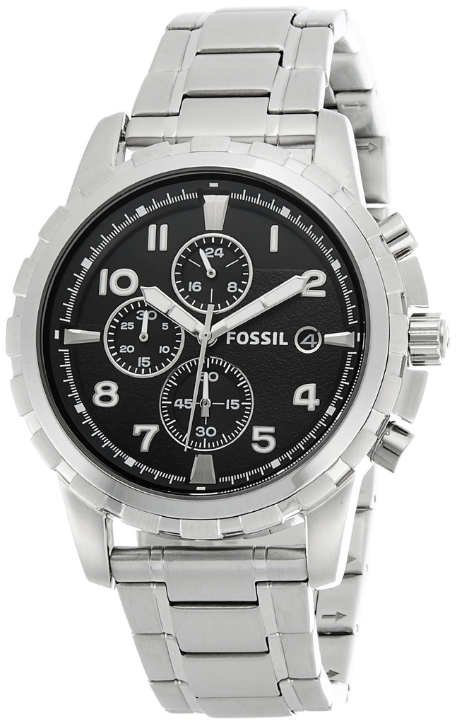 Fossil Dean Chronograph Black Dial Silver Steel Strap Watch for Men - FS4542 Buy Now By Fossil