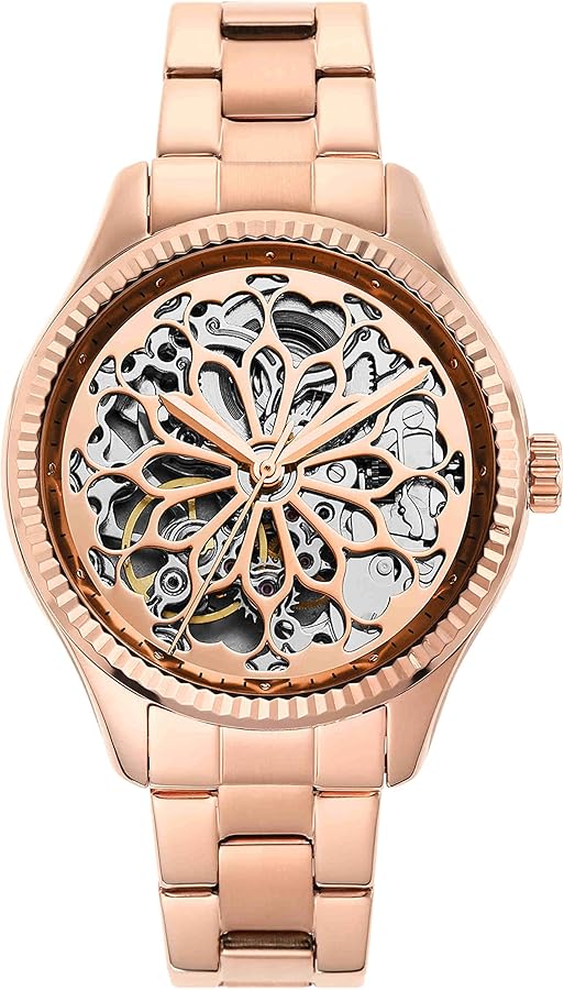 Fossil Rye Automatic Skeleton Rose Gold Dial Rose Gold Steel Strap Watch for Women - BQ3754 Buy Now By Fossil