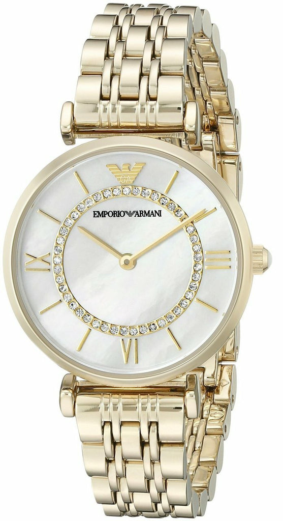 Emporio Armani Gianni T Bar White Mother of Pearl Dial Gold Steel Strap Watch For Women - AR1907 Buy Now By Emporio Armani
