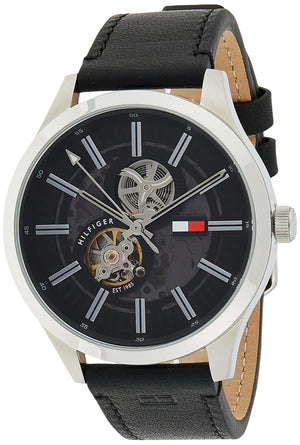 Tommy Hilfiger Spencer Skeleton Black Dial Black Leather Strap Watch for Men - 1791641 Buy Now By Tommy Hilfiger