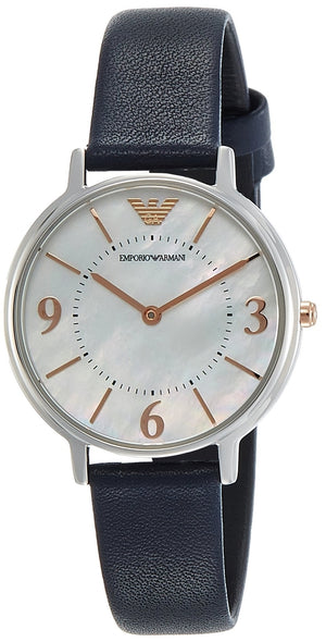 Emporio Armani Kappa White Mother of Pearl Dial Black Leather Strap Watch For Women - AR2509 Buy Now By Emporio Armani