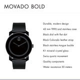 Movado Bold Black Dial Black Leather Strap Watch For Men - 3600306 Buy Now By Movado