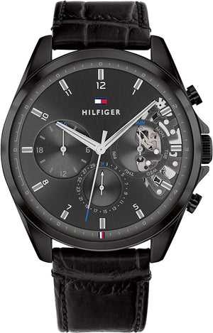 Tommy Hilfiger Baker Chronograph Black Dial Black Leather Strap Watch For Men - 1710452 Buy Now By Tommy Hilfiger