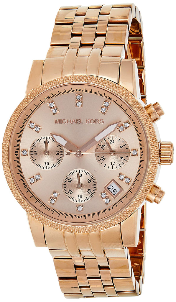 Michael Kors Ritz Chronograph Rose Gold Dial Rose Gold Steel Strap Watch for Women - MK6077 Buy Now By Michael Kors