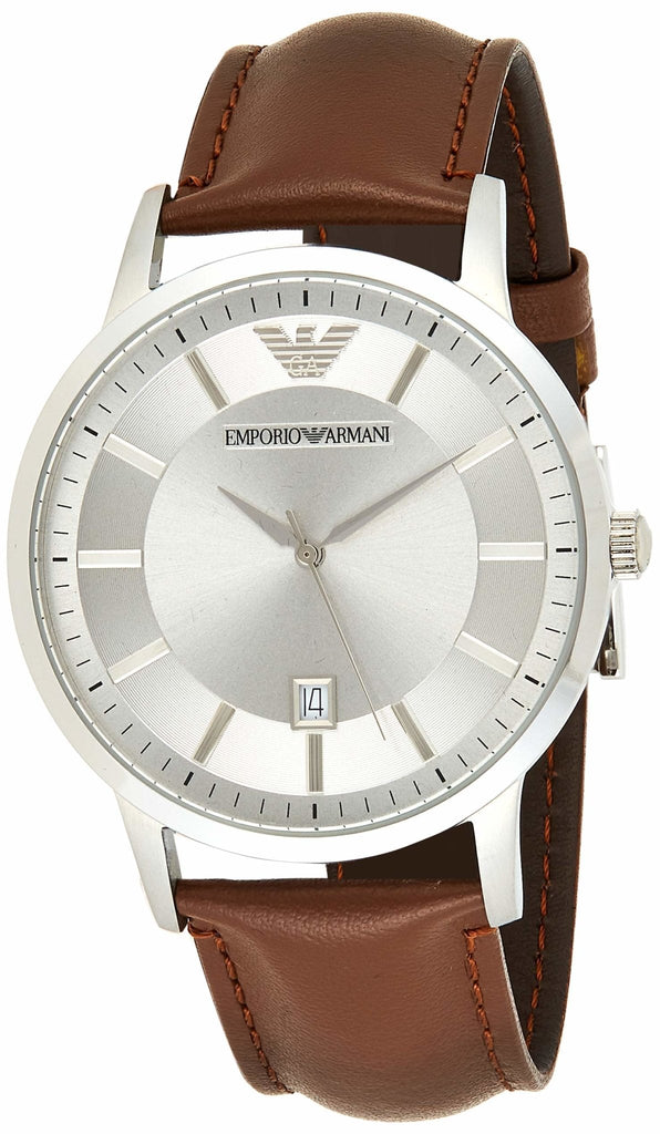 Emporio Armani Renato Silver Dial Brown Leather Strap Watch For Men - AR2463 Buy Now By Emporio Armani