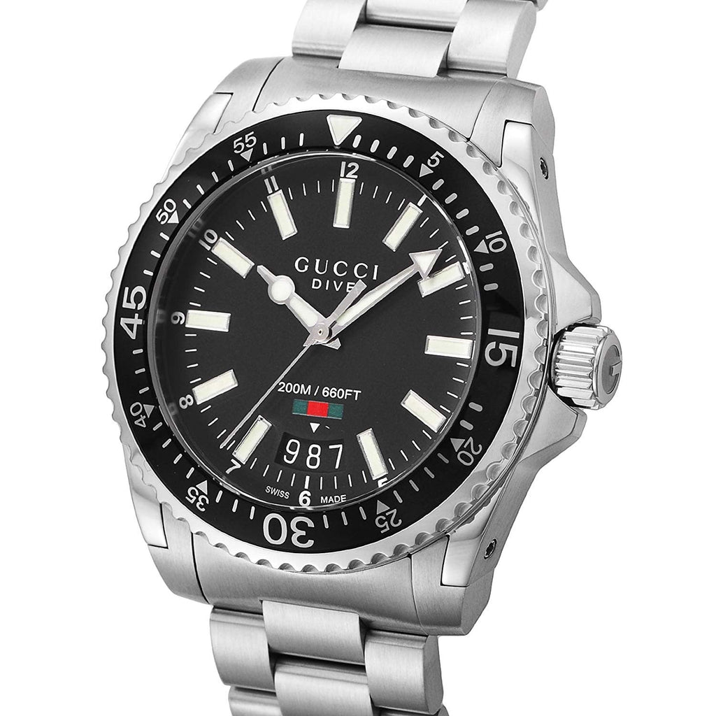 Gucci Dive Quartz Black Dial Silver Steel Strap Watch For Men - YA136301 Buy Now By Gucci