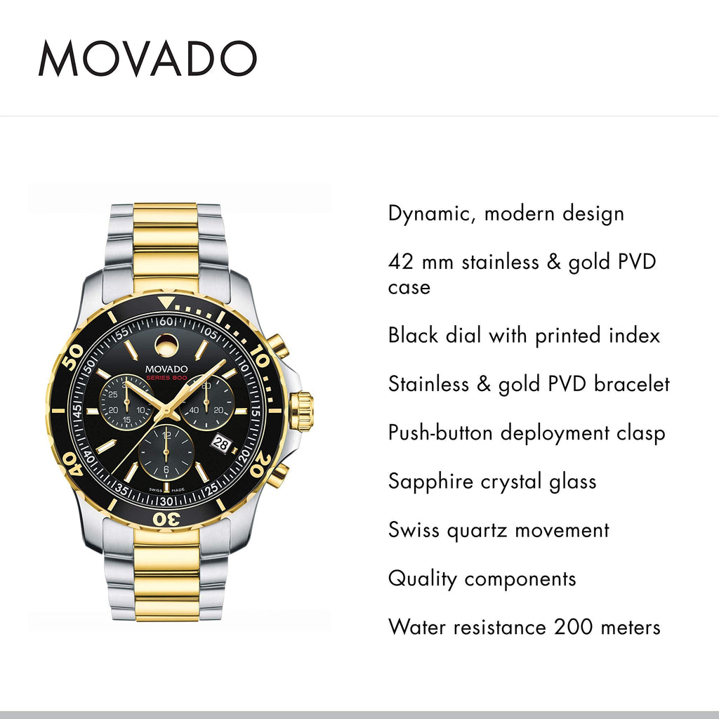 Movado Series 800 Chronograph Black Dial Two Tone Steel Strap Watch For Men - 2600146 Buy Now By Movado