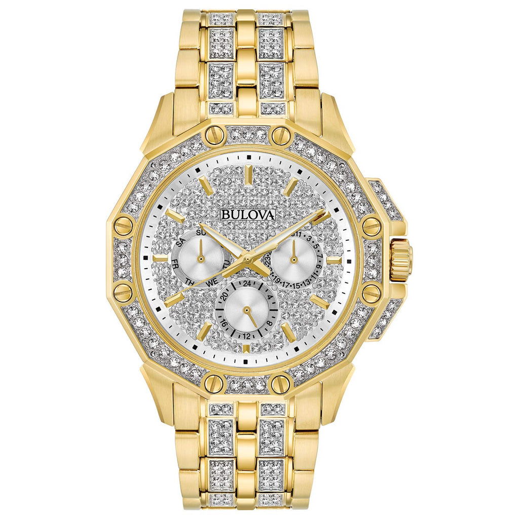 Bulova Crystal Collection Octova White Dial Gold Steel Strap Watch for Men - 98C126 Buy Now By Bulova
