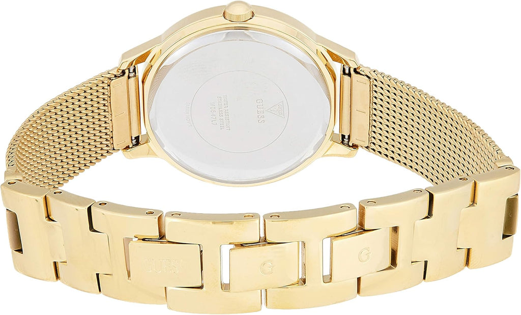 Guess Chelsea Crystals Mother of Pearl White Dial Gold Mesh Bracelet Watch For Women - W0647L7 Buy Now By Guess