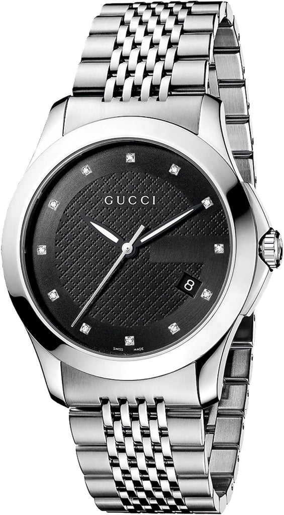 Gucci G Timeless Diamonds Black Dial Silver Steel Strap Watch For Men - YA126405 Buy Now By Gucci