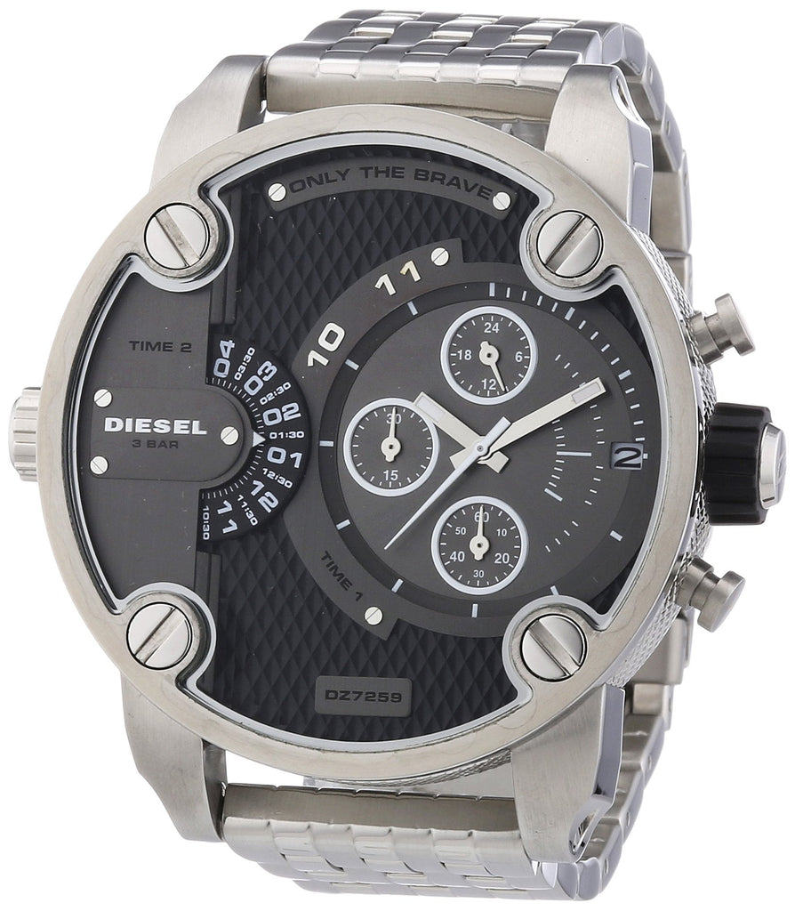 Diesel Little Daddy Chronograph Black Dial Silver Steel Strap Watch For Men - DZ7259 Buy Now By Diesel