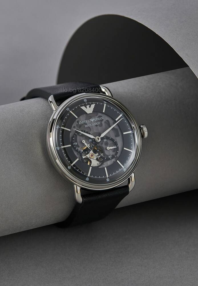 Emporio Armani Meccanico Skeleton Black Dial Black Leather Strap Watch For Men - AR60026 Buy Now By Emporio Armani