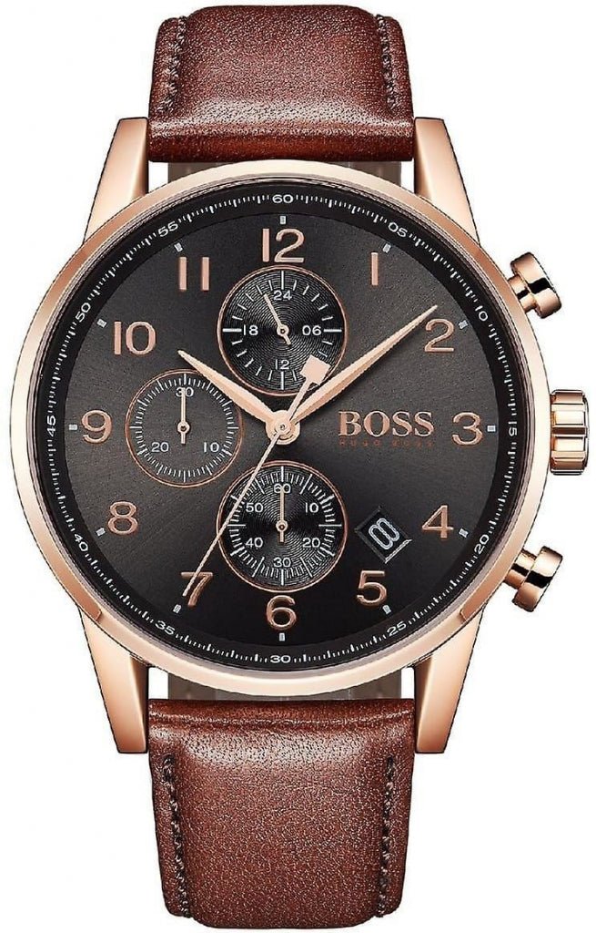 Hugo Boss Navigator Grey Dial Brown Leather Strap Watch for Men - 1513496 Buy Now By Hugo Boss