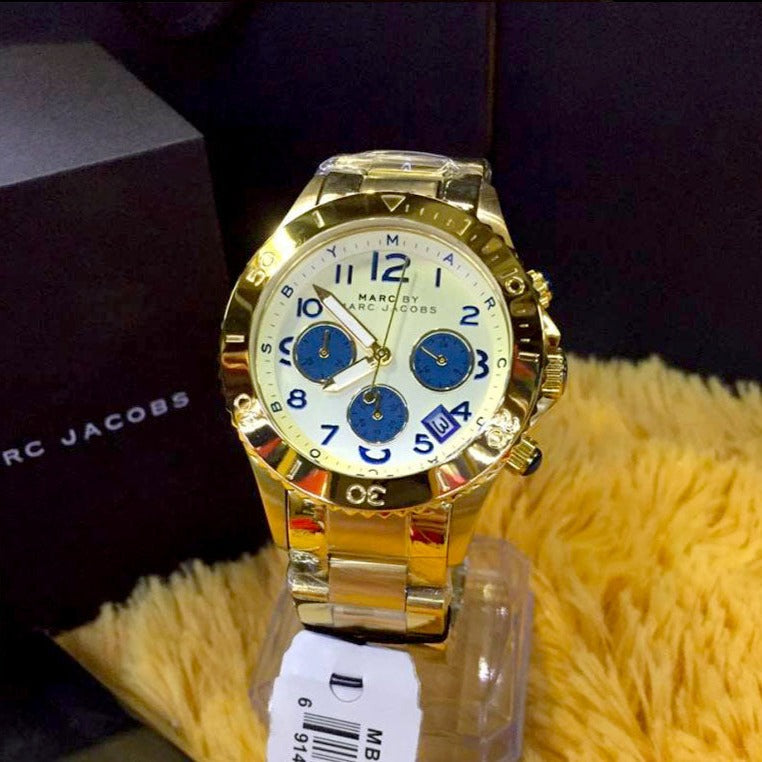 Marc Jacobs Rock Metal Chronograph Gold Dial Gold Steel Strap Watch for Men - MBM3158 Buy Now By Marc Jacobs