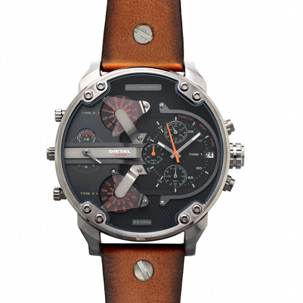 Diesel Mr Daddy 2.0 Chronograph Black Dial Brown Leather Strap Watch For Men - DZ7332 Buy Now By Diesel