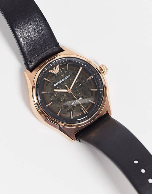 Emporio Armani Meccanico Black Dial Black Leather Watch For Men - AR60004 Buy Now By Emporio Armani