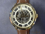 Fossil Townsman Automatic Skeleton Gold Dial Brown Leather Strap Watch for Men - ME3043 Buy Now By Fossil